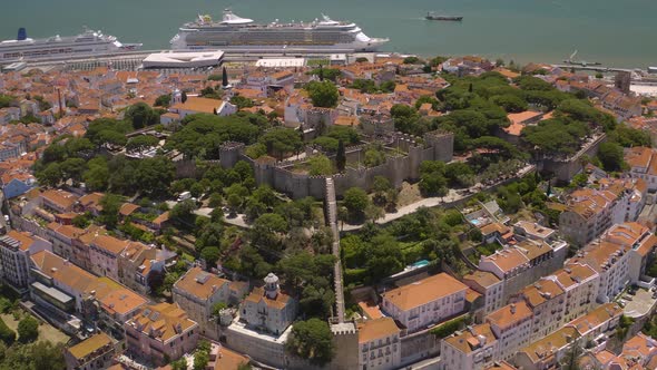 Lisbon in Portugal, aerial drone cityscape view 4k