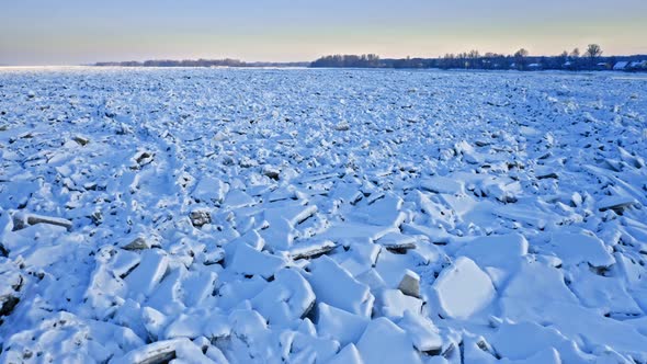 Ice jam on Vistula river, Plock, Poland, 2020-02-18