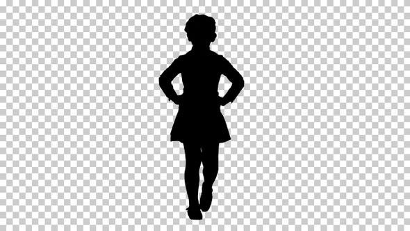 Silhouette Little cute girl walking with hands on her hips