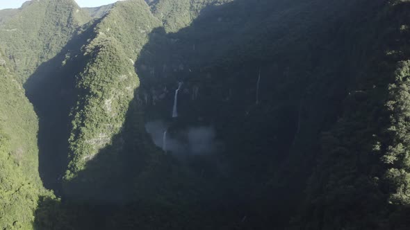 Aerial view of Cascade de La Grande Ravine, Saint Benoit, Reunion.