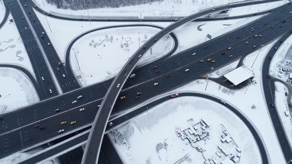 Freeway Intersection Snow-Covered in Winter