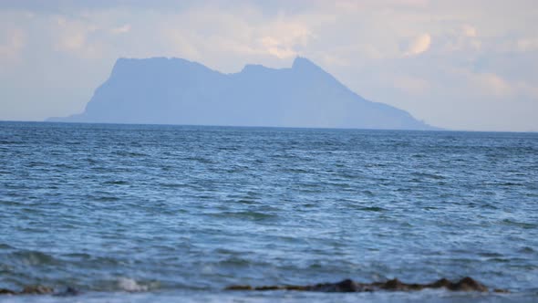 Scenic View Of Mediterranean Sea With Splashing Waves On La Rada Beach In Estepona, Spain. Wide Shot