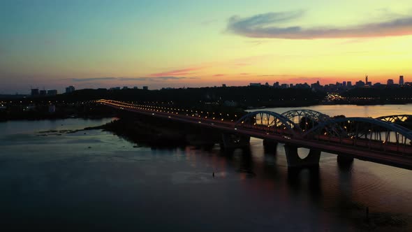 Late Evening City Scape with Huge River and Bridge