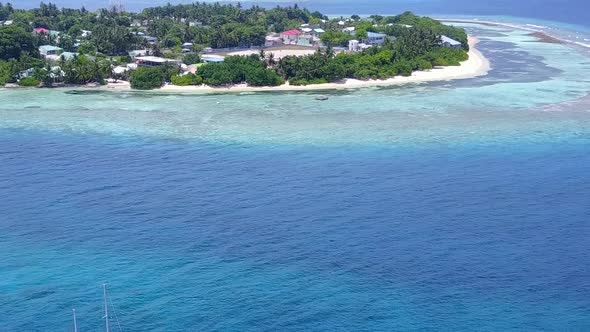 Aerial drone panorama of bay beach journey by ocean with sand background