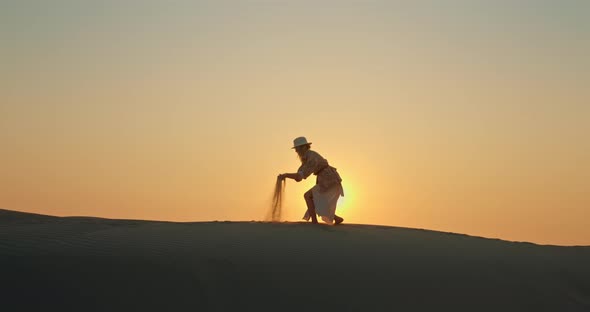 Sunset Nature Footage . Slow Motion Stylish Model Having Fun and Enjoying Life