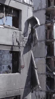 Vertical Video of a Destroyed House During the War in Ukraine