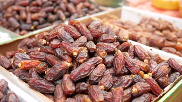 Many Date Fruits Display for Sale at Local Market