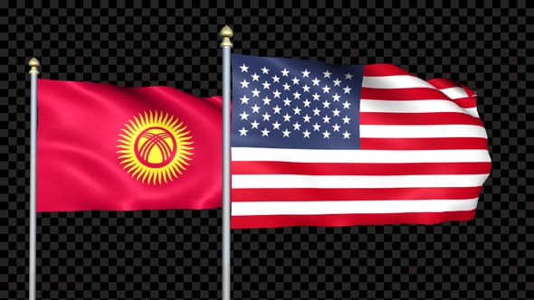 Kyrgyzstan And United States Two Countries Flags Waving