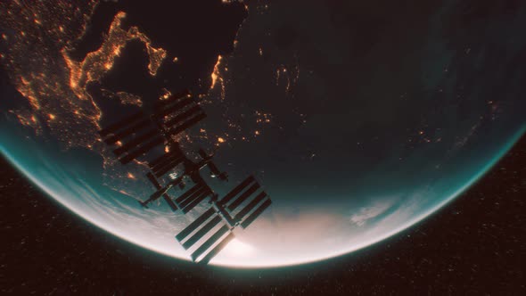 International Space Station in Outer Space Over the Planet Earth Orbit alt