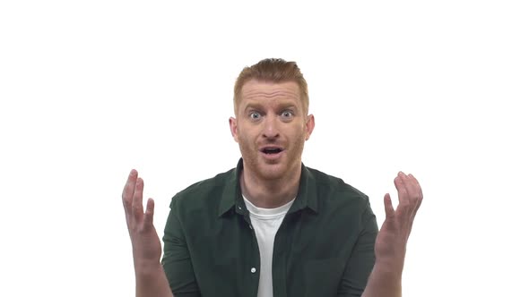 Slowmotion Handsome Redhead Worried Male Football Fan Excited Ready Cheer but Seeing Failure Team