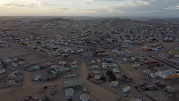 Beautiful evening in the Luderitz city of Namibia, drone footage, sunset