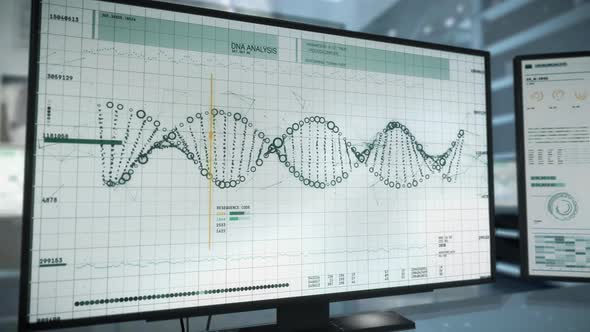 Analysis performance. Data and informations appearing on screen. DNA molecules alt
