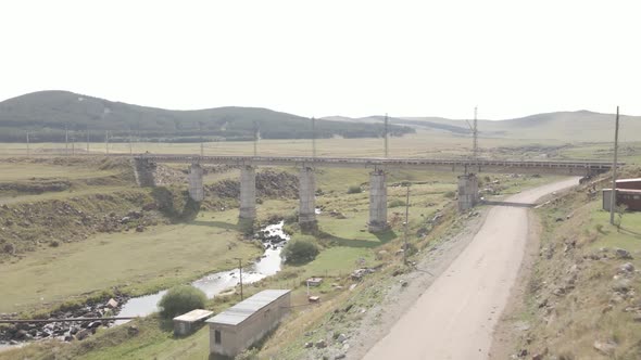 Aerial view of empty Railway bridge in Samtskhe-Javakheti region, Georgia.