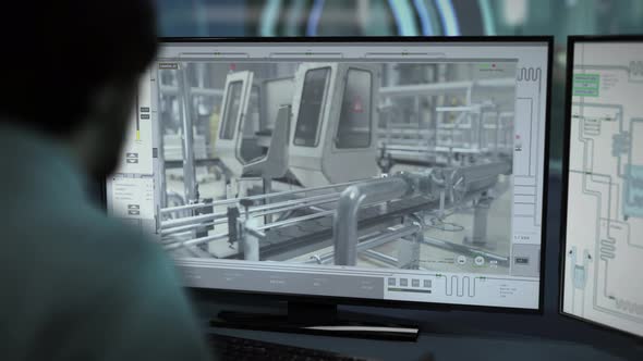 Monitoring system controlling the movement of the automated lines at the factory alt