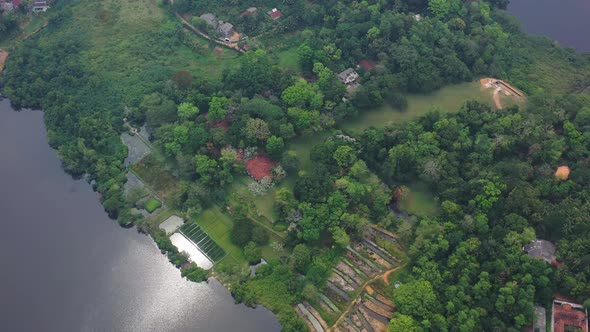 Aerial view of a house along lake Gregory, Bentota, Sri Lanka.