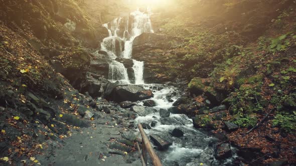 Highland Slope Waterfall Brook Golden Autumn Wood