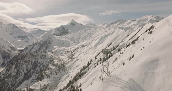 Drone In Winter Over Kitzsteinhorn Mountain With Cable Car