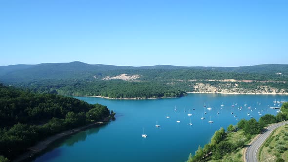 Lake of Sainte-Croix in the Verdon Regional Natural Park in France from the sky