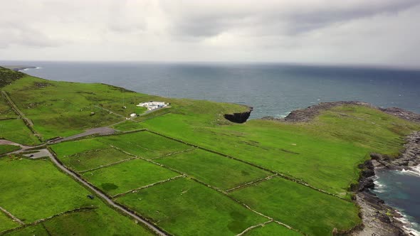 Beautiful Aerial View of Valentia Island. Scenic Irish Countyside on a Dull Spring Day, County Kerry