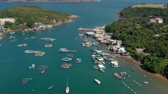 Drone Fly Over Fishing Village