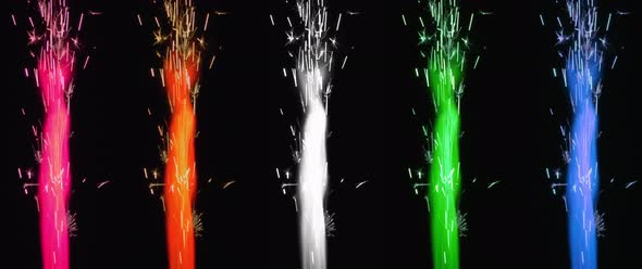 Colorful fireworks burning on the black background.