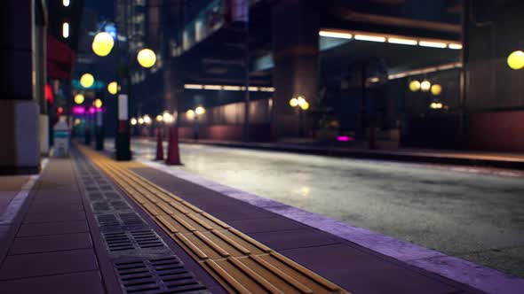 Night Scene of Japan City with Neon Lights