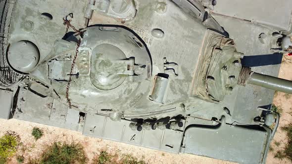 Aerial Close Up Top View of a Military Tank.