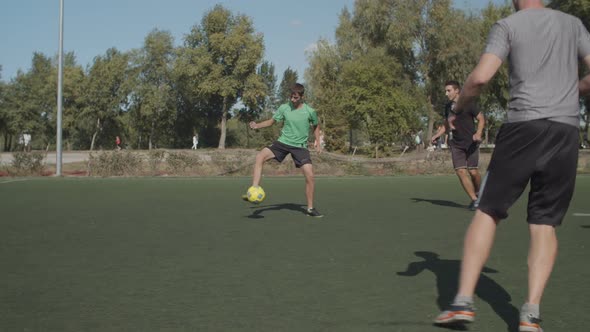 Football Forward Making Attempt To Score Goal