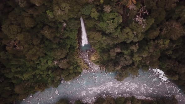 Top-down waterfall aerial footage