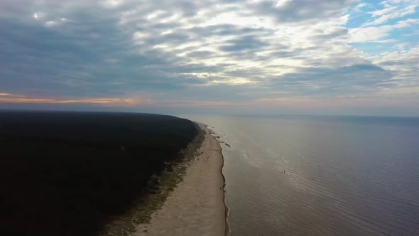 Aerial View Over the Kolka Cape, Baltic Sea, Latvia. During Autumn Evening Sunset