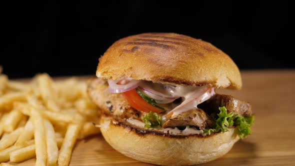 Typical American Fast Food  Chicken Burger with Fries