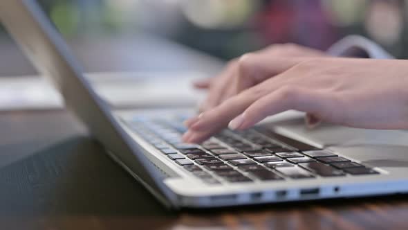 Female Hands Typing on Laptop, Close Up