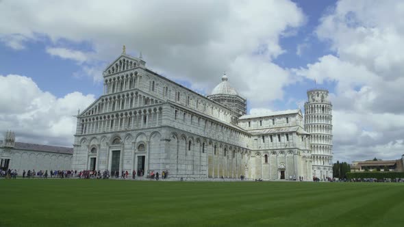 Beautiful View of Roman Catholic Cathedral with Leaning Tower of Pisa, Tourism