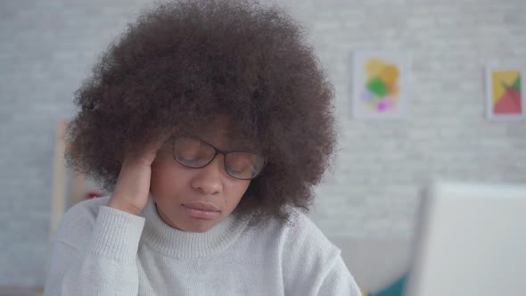 Portrait Tired and Exhausted African American Students Woman with an Afro Hairstyle