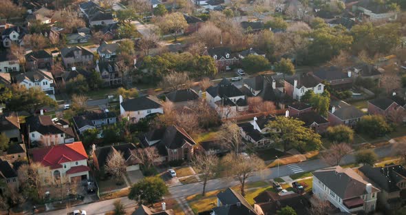 Aerial view of affluent homes in Houston Southwest area