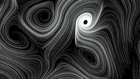 Animation of white abstract curved lines over black background