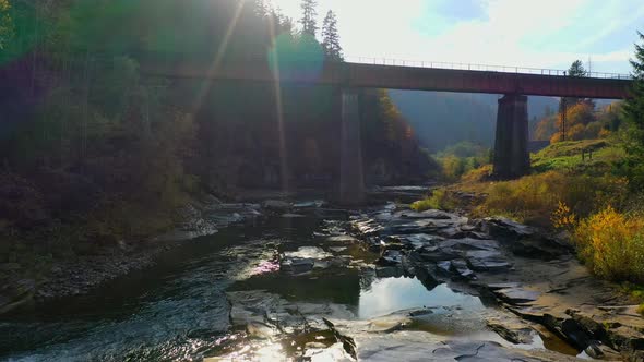 Mountain River Flowing Between Rocky Shores in Carpathians Mountains, Ukraine