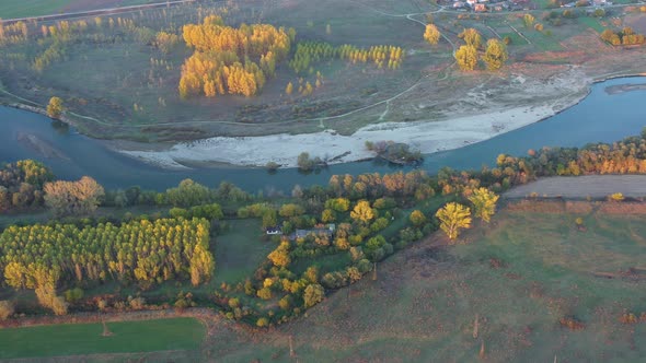 Flight Over Maritsa River In Bulgaria In Autumn Season 