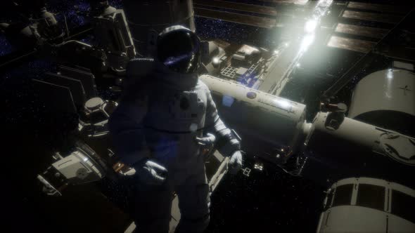 Astronaut Outside the International Space Station on a Spacewalk