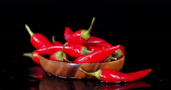 Red Chili Pepper on the Plate Slowly Rotates