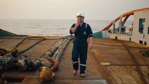 Marine Deck Officer or Chief Mate on Deck of Vessel or Ship