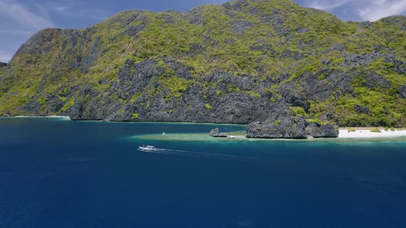 Aerial View of Strait Near Matinloc Island in El Nido Palawan Philippines