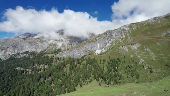 Aerial View Mountain Valley in the Albulapass in Swiss Alps