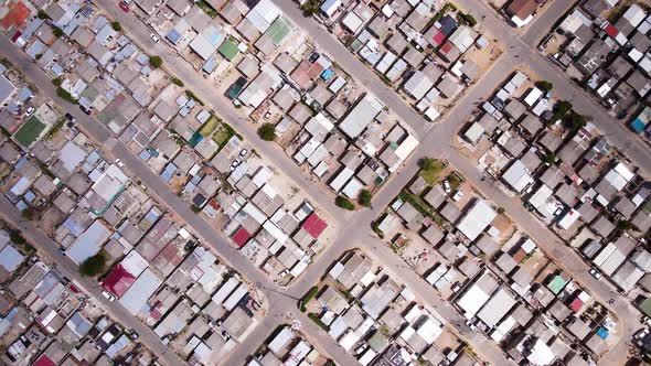 Crowded living conditions in a typical South African township, drone view