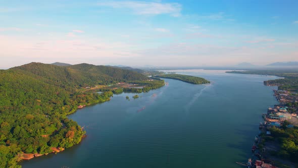 4K Aerial view of drone move on beautiful sea. Flight over ocean, open sea.