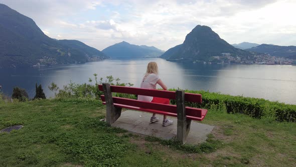 Woman By Lugano Aerial View