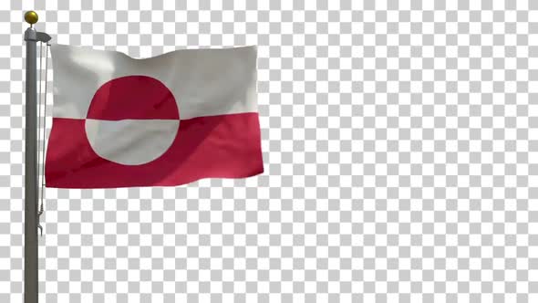 Greenland City Flag (Denmark) on Flagpole with Alpha Channel - 4K