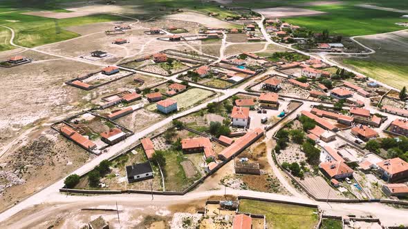 Red roof village aerial view 4 K Turkey