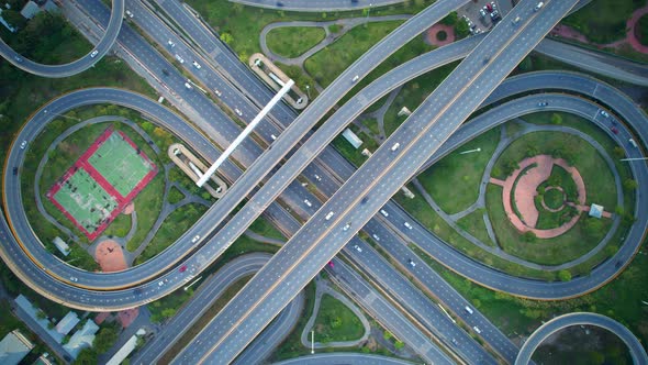 4K : Aerial Hyperlapse drone view of highway multi-level junction road.