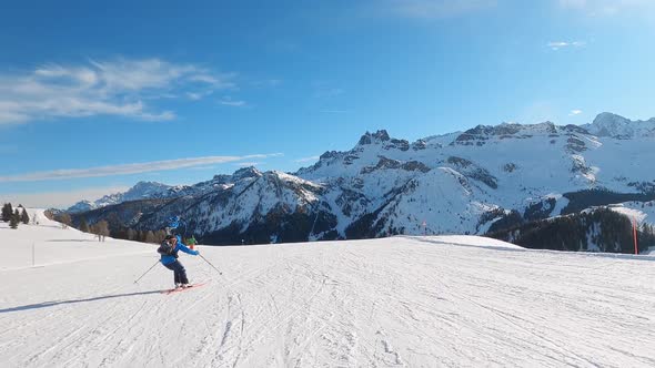 FPV POV of Alpine Skiing in Dolomites Italy